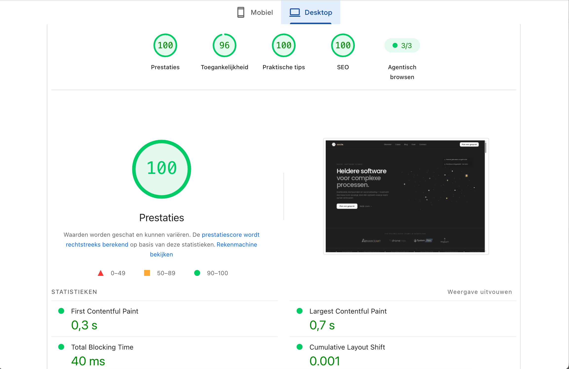 page speed insight socle