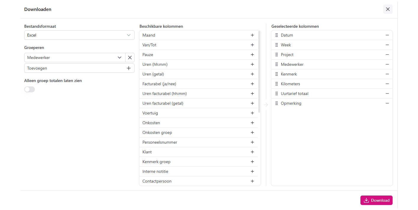 timeone export urenregistratie